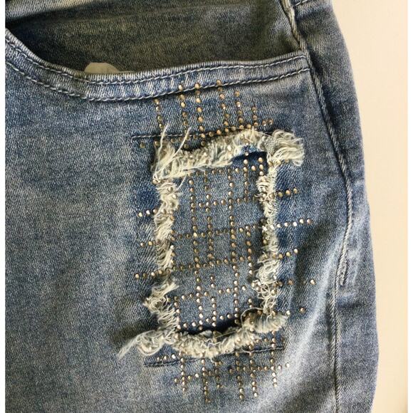 Via Ritina y2k Style Distressed Bling Denim Cropped Jeans - Picture 4 of 6